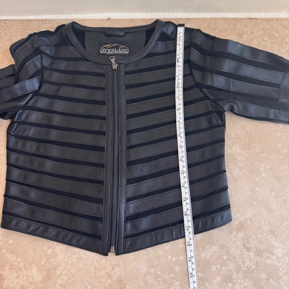 Overland Black Short Lamb Leather and Mesh Stripe Full Zip Jacket Womens Size XS - Picture 12 of 16